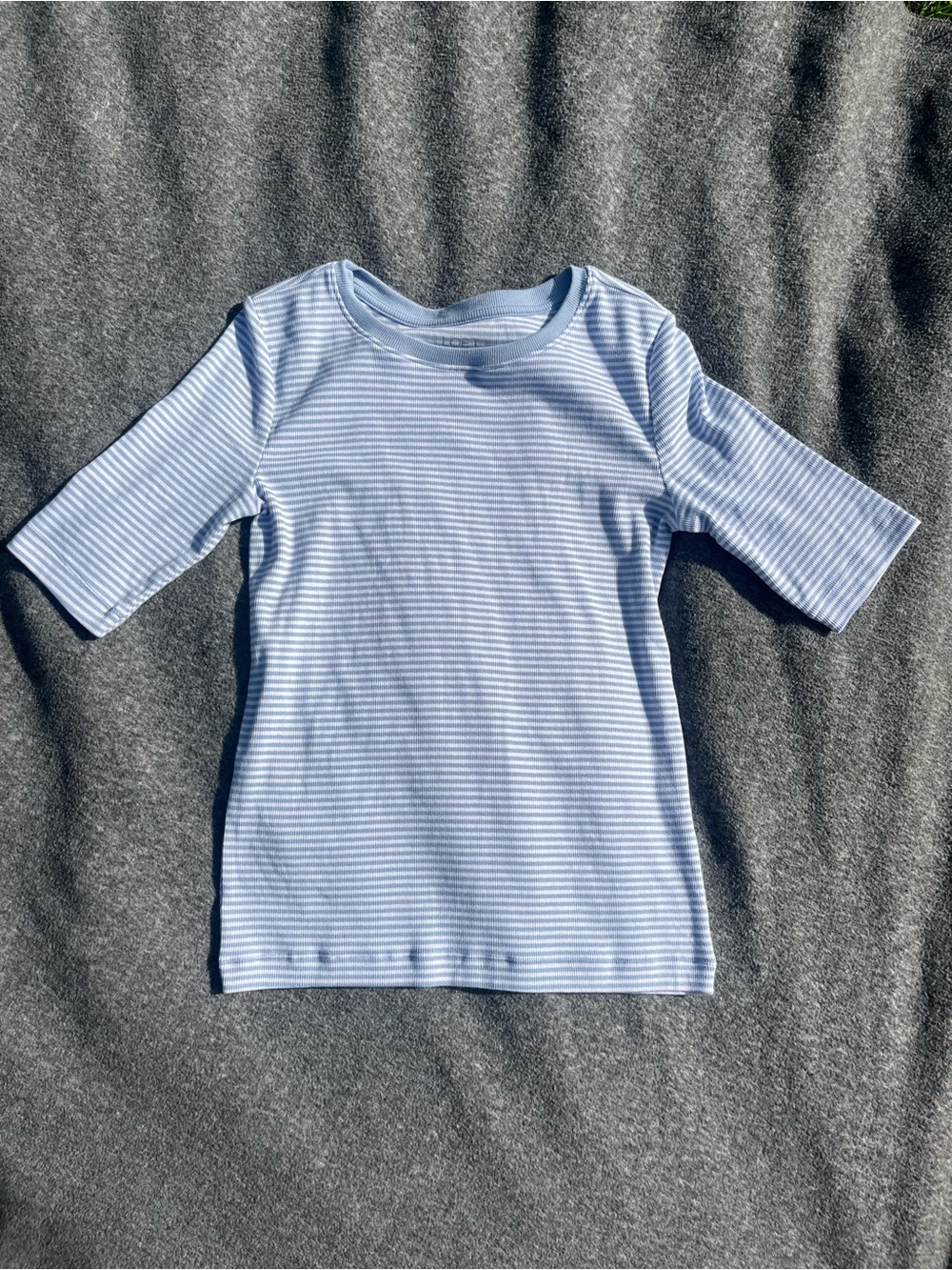 LOFT Light Blue Striped Women's Tee - size M